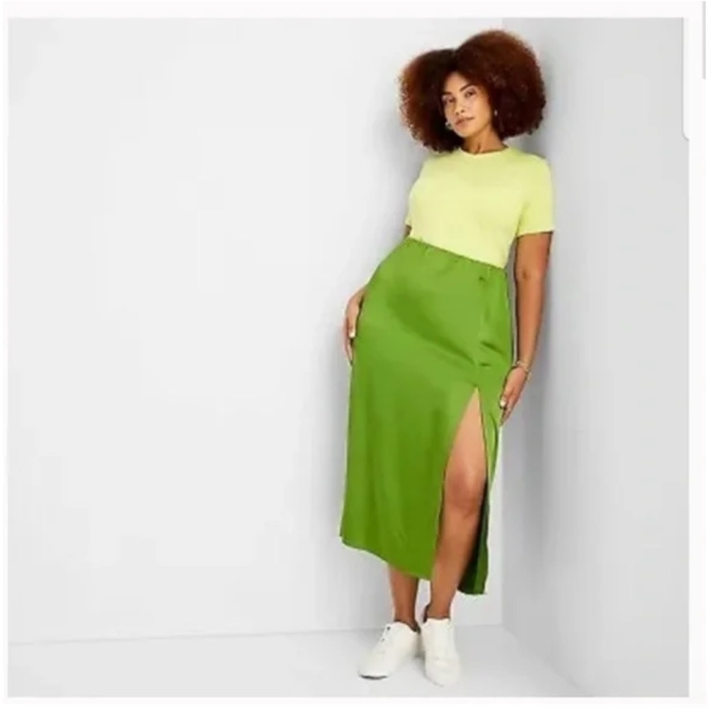 A New Day Green Midi Pencil Skirt with Slit